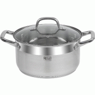 Casserole Resto Libra 92004 4,6 L Ø 22 cm – Acier inoxydable 18/10 – Compatible induction – Avec couvercle en verre et graduation - argenté Ac