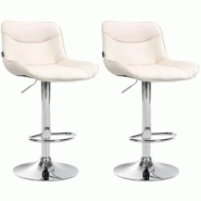 CLP Lot de 2 tabourets de bar Vonore en similicuir Crème/Chrome - beige polyester 325217 CLP Lot de 2 tabourets de bar Vonore en similicuir Crème/Chrome - beige polyester 325217
