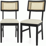 COSTWAY Lot 2 chaises salle à manger rotin bois, assise rembourrée, charge 180kg, pour salle repas et cuisine - noir Bois manufacturé VH35727NW