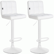 Décoshop26 - Lot de 2 tabourets de bar en PVC blanc coutures décoratives piètement métal blanc 10_0005988 - blanc métal 3000265328700