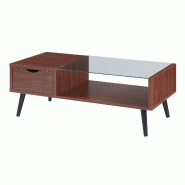 Helloshop26 - Table basse console d'appoint de salon aryd avec tiroir et étagère panneau de particules verre 110 x 50 x 40 cm effet noyer 03_0010779