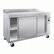 Meuble bas inox chauffant 1400x600 mm adossé sur roulettes PREMIUM - GOLDINOX - gris inox 3701770819584