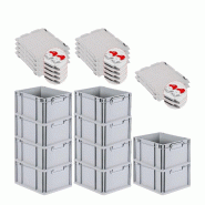 PROREGAL 10x Bac Euro NextGen Economy couvercle à charnières, fermetures à glissière rouges, poignées fermées, 22x30x40cm, 20L - noir plastique