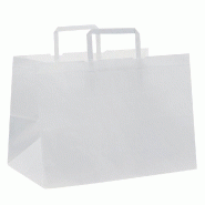 Sac traiteur kraft blanc poignées plates 32x22x29cm - par 200 - papier kraft avec soufflet latéral et fond