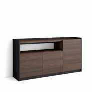 SKRAUT HOME Buffet salon et cuisine, 156x80x37 cm, 3 Portes, Meuble chaussure, Chêne foncé et Noir - marron Bois manufacturé 700_1