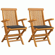 VidaXL Chaises De Jardin Et Coussins Anthracite Lot De 2 Bois De Teck - gris 3062487