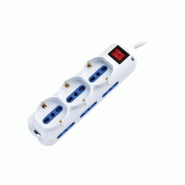 Alcapower Multiprise 9 Prises: 6X 10/16A + 3X Schuko Bipasso, Câble 1.5M, Fiche Coudée 90° 16A, Interrupteur Lumineux, Blanc, Haute Puissance Seo -