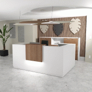 Bureau d'accueil avec retour Delta blanche avec réhausse. - 244, Droite, Blanc, Non, Acacia foncé_0