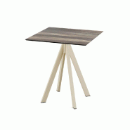 Infinity table de bistrot avec piètement sable + plateau HPL Tropical Wood 70x70 cm