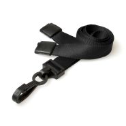 Lanyards / Tours de Cou noirs 15mm avec clip plastique en J - Sécurité anti-arrachement - Lot de 100 pièces Lanyards / Tours de Cou noirs 15mm avec clip plastique en J - Sécurité anti-arrachement - Lot de 100 pièces