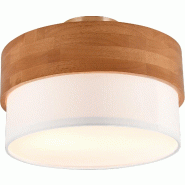 Plafonnier 2xE14, max. 40W, Tissu blanc, Bois naturel - Trio - Seasons - marron 4017807526158