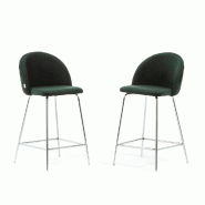 RATTATAN Lot de 2 tabourets de bar en velours avec pieds en métal,h.65cm,pour bar,restaurant et cuisine,design élégant–Sara XL–Vert foncé/Arge