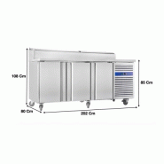 Table de préparation réfrigérée avec 3 portes et saladette incorporée - Réf: SH3000800 - Inox - 2020 x 410 mm Table de préparation réfrigérée avec 3 portes et saladette incorporée - Réf: SH3000800 - Inox - 2020 x 410 mm