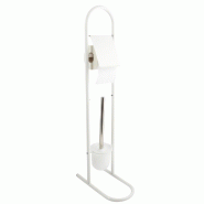 WellHome - Porte-rouleau avec brosse WC en métal et acier inoxydable 29x16x70cm couleur blanche - blanc métal WH17009