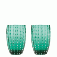 Zafferano Perle Green Glass - Verre Soufflé À La Bouche, 32 Cl, Fait Main - Lot De 2 Verresartisanaux Pour Eau Ou Cocktails - vert 8051827970412