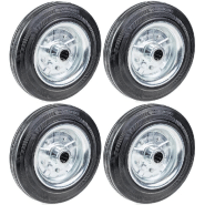 Roue de 200mm 8" en caoutchouc noir avec centre en acier pressé 200kg - Lot de 4 Roue de 200mm 8" en caoutchouc noir avec centre en acier pressé 200kg - Lot de 4