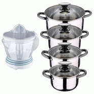 BERGNER - Batterie de cuisine DINA 8 pcs 16/18/20/24cm en acier inoxydable compatible induction avec presse-agrumes NATURALLY 40W 1,2 L - multi-matér