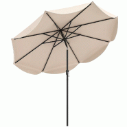 COSTWAY Parasol extérieur 270cm pour terrasse, inclinable 30°, 8 baleines métalliques, manivelle et glands - beige métal ZB35435NQ