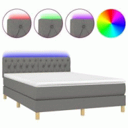 Décoshop26 - Lit LED avec sommier, tête de lit réglable, matelas et surmatelas 140x200 cm - tissu gris foncé - TDL0208357 Décoshop26 - Lit LED avec sommier, tête de lit réglable, matelas et surmatelas 140x200 cm - tissu gris foncé - TDL0208357