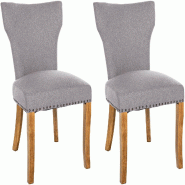 Décoshop26 - Set de 2 chaises de salle à manger boutons décoratifs en tissu couleur gris et pieds en bois 10_0001592 - gris Bois massif 3000250565844