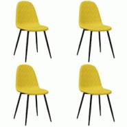 Décoshop26 - Set de 4 chaises de salle à manger couture en forme losange en tissu velours jaune moutarde et métal DEC025634 - jaune 3000255357833 Décoshop26 - Set de 4 chaises de salle à manger couture en forme losange en tissu velours jaune moutarde et métal DEC025634 - jaune 3000255357833