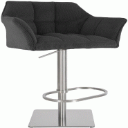 Décoshop26 - Tabouret de bar x1 réglable en velours côtelé gris foncé assise enveloppante capitonnée et avec base carrée en acier 10_0005896 -