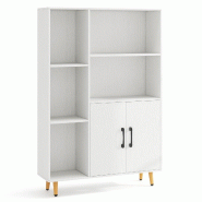 Helloshop26 - Bibliothèque moderne avec rangement, 80 x 23,5 x 119 cm, 5 compartiments ouverts et armoire, design élégant en bois 20_0010657 - 3000