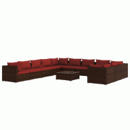 Helloshop26 - Salon de jardin meuble d'extérieur ensemble de mobilier 12 pièces avec coussins résine tressée marron - marron verre 3000147941539