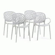 RATTATAN Lot de 4 chaises d'extérieur avec accoudoirs empilables en polypropylène dossier ajouré design naturel pour jardin terrasse bar restaurant