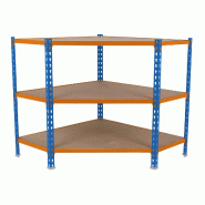 SimonRack Étagère d’angle métallique 900 mm, Tablettes en Bois, 200 kg par Niveau, Bleu - Maderclick Corner - bleu métal 8425437135095