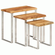 Tables gigognes 3 pcs avec bord vivant bois massif d'acacia Modèle Soleil Pi Plus - 372761