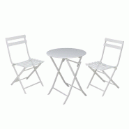 WellHome - Ensemble table Ø60cm et chaises de jardin pliantes en acier en couleur blanc mat - blanc acier WH17434
