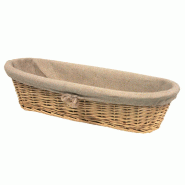Banneton long en osier avec tissu en toile de jute 40x15x9cm