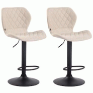 Décoshop26 - Lot de 2 tabourets de bar avec coutures décoratives en forme de losanges en tissu crème et métal noir 10_0004120 - noir 3000251940411 Décoshop26 - Lot de 2 tabourets de bar avec coutures décoratives en forme de losanges en tissu crème et métal noir 10_0004120 - noir 3000251940411