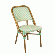 Emh Chaise de terrasse professionnelle Trocadéro empilable – aluminium et rotin synthétique crème et vert d’eau – usage chr intérieur/extér