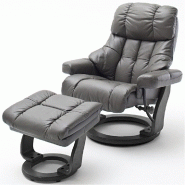 FAUTEUIL RELAX CLAIRAC XL ASSISE EN CUIR NOUGAT PIED EN BOIS COULEUR NOIR AVEC REPOSE PIED