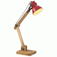 Helloshop26 - Lampe de bureau industrielle avec bras réglable 23 x 18 x 96 cm ambiance rustique en bois de manguier rouge délavé 02_0047498 - rouge