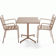 Oviala Business Ensemble table 70 cm et 2 fauteuils de jardin en métal taupe - gris acier 114681