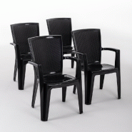 RATTATAN Set de 4 chaises monobloc en polypropylène avec fibre de verre, effet rotin, empilables pour extérieur et jardin, bar et restaurant - Diana