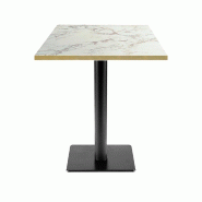 RestooTab - Table Milan T 60x60cm décor marbre olympo chants couleur laiton - blanc fonte TB-MIT-6060M-MB.OLYM-LAI