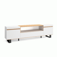 SKRAUT HOME Meuble TV, Banc Télé, 200x57x35cm, Pour les TV jusqu'à 80", Design industriel, Blanc et Chêne Soft - blanc Bois manufacturé 522_18