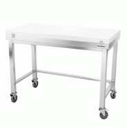 Table de travail en inox 1600x600 mm avec plaque de découpe blanche et renfort sur roulettes PREMIUM - GOLDINOX - gris inox 3701770841592