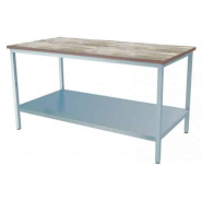 Table inox de boulage dessus hêtre roulante adossée longueur 1600 mm (type de produit: Avec étagère) Table inox de boulage dessus hêtre roulante adossée longueur 1600 mm (type de produit: Avec étagère)