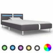 VidaXL Cadre de lit avec LED sans matelas gris similicuir 90x200 cm Modèle Rervelis - 280856