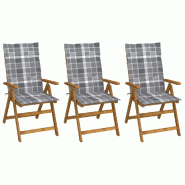 VidaXL Chaises Pliables De Jardin Lot De 3 Avec Coussins Bois D Acacia - gris 3064103
