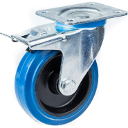 Roulette pivotante/frein de 100 mm avec caoutchouc élastique bleu sur roue centrale en nylon Roulette pivotante/frein de 100 mm avec caoutchouc élastique bleu sur roue centrale en nylon