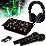 Casque DJ Sono + table de mixage DJ21-USB-MKII IBIZA Sound + 2 Micros Dynamiques Noir - 3701123912306
