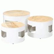 Décoshop26 - Lot de 3 tables d'appoint style tambour en bois de manguier massif brut et fer blanc DEC032679 - 3000259100367 Décoshop26 - Lot de 3 tables d'appoint style tambour en bois de manguier massif brut et fer blanc DEC032679 - 3000259100367
