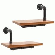 Décoshop26 - Lot de 2 étagères murales suspendues design industriel acier et bois clair 29x45x25 cm 04_0007483 - 3000262151660 Décoshop26 - Lot de 2 étagères murales suspendues design industriel acier et bois clair 29x45x25 cm 04_0007483 - 3000262151660