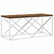 Décoshop26 - Table basse de salon 110 x 45 x 45 cm acier inoxydable argenté et bois massif de récupération DEC037257 - argenté inox 3000263188061